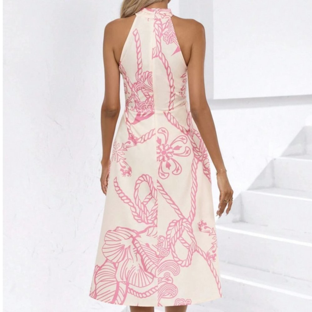 Chic Pink Rope Print Cut Out Halter Midi Dress - Picture 7 of 7